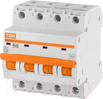 Выключатель автоматический TDM ВА47-29 4Р 6А (В) 4.5кА / SQ0206-0054