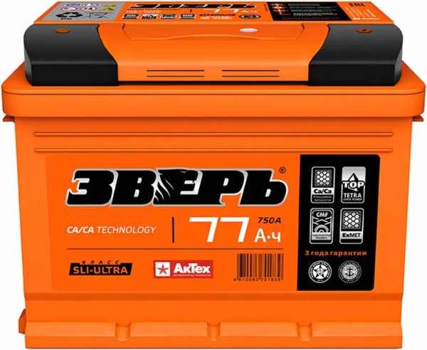 Автомобильный аккумулятор Зверь Евро R+ / 6СТ-77 (77 А/ч)