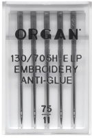 Набор игл для швейной машины Organ Anti-Glue 5/75 (вышивальные) - 