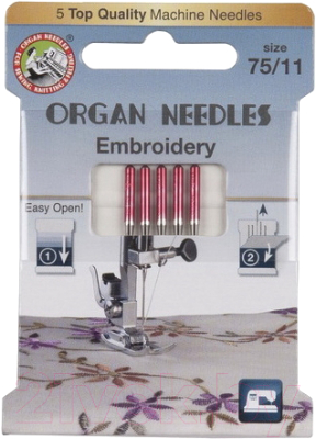 Набор игл для швейной машины Organ Top 5/75 Embr (вышивальные)