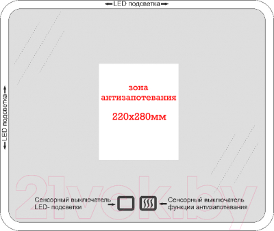 Зеркало Пекам Sandi 80x60 / Sandi-80x60sp (с подсветкой, подогревом и сенсором на прикосновение)