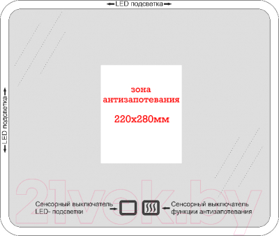Зеркало Пекам Sandi 120x80 / Sandi-120x80sp (с подсветкой, подогревом и сенсором на прикосновение)