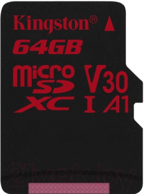 Карта памяти Kingston Canvas React microSDXC (Class 10) 64Gb UHS-I U3 V3 (SDCR/64GB)