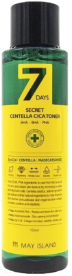 Тоник для лица May Island 7 Days Secret Centella Cica Toner АНА ВНА РНА кислоты д/пробл. (155мл)