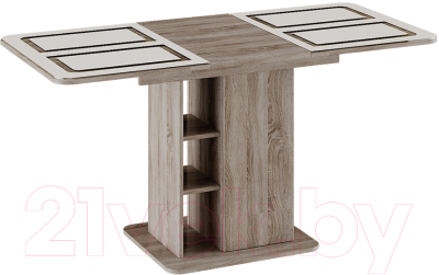 Обеденный стол ТриЯ Мюнхен тип 1 раздвижной (дуб сонома трюфель/стекло бежевое с рисунком)