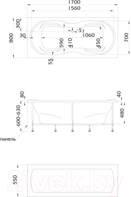 Ванна акриловая 1Марка Dinamika 170x80 (с экраном и каркасом)