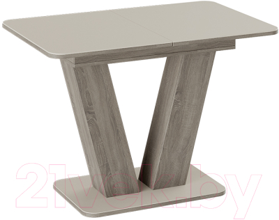 Обеденный стол ТриЯ Чинзано тип 1 раздвижной (дуб сонома трюфель/стекло бежевое матовое)