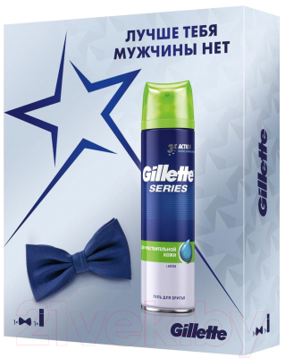 Набор косметики для бритья Gillette Sensitive Skin гель для бритья с алоэ 200мл+галстук-бабочка