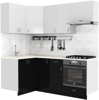 Кухонный гарнитур S-Company Клео глоcс 1.2x2.0 левая (черный глянец/белый глянец) - 