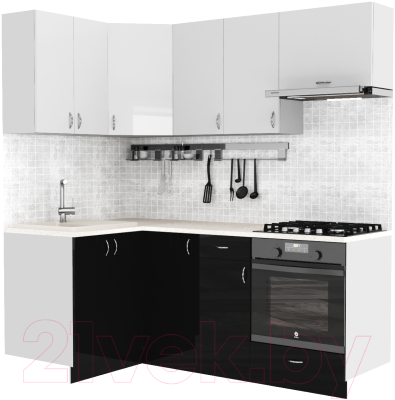 Кухонный гарнитур S-Company Клео глоcс 1.2x2.0 левая (черный глянец/белый глянец)