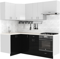 Готовая кухня S-Company Клео глосc 1.2x2.1 левая (черный глянец/белый глянец) - 