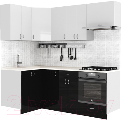 Кухонный гарнитур S-Company Клео глосc 1.2x2.1 левая (черный глянец/белый глянец)