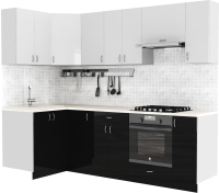Кухонный гарнитур S-Company Клео глосc 1.2x2.5 левая (черный глянец/белый глянец) - 