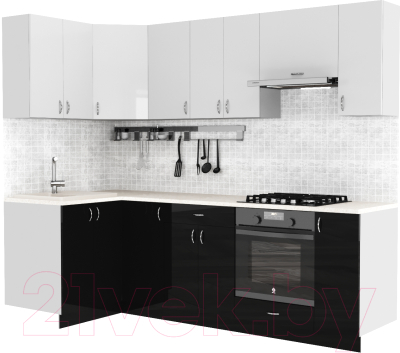 Готовая кухня S-Company Клео глосc 1.2x2.5 левая (черный глянец/белый глянец)