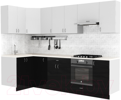 Готовая кухня S-Company Клео глосc 1.2x2.8 левая (черный глянец/белый глянец)