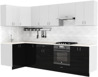 Готовая кухня S-Company Клео глосc 1.2x3.0 левая (черный глянец/белый глянец) - 
