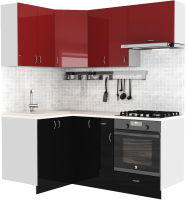 Готовая кухня S-Company Клео глосc 1.2x1.8 левая (черный глянец/бургундский глянец) - 