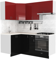 Кухонный гарнитур S-Company Клео глоcс 1.2x1.9 левая (черный глянец/бургундский глянец) - 