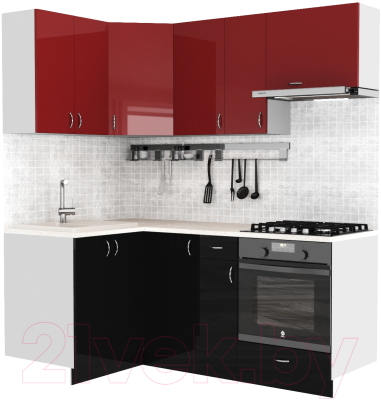 Готовая кухня S-Company Клео глоcс 1.2x1.9 левая (черный глянец/бургундский глянец)