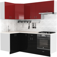 Готовая кухня S-Company Клео глосc 1.2x2.1 левая (черный глянец/бургундский глянец) - 
