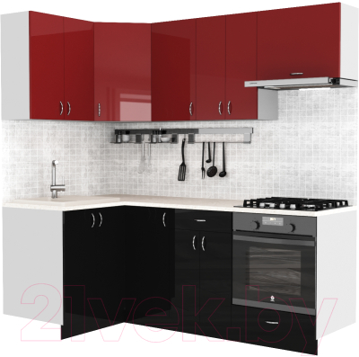Готовая кухня S-Company Клео глосc 1.2x2.1 левая (черный глянец/бургундский глянец)