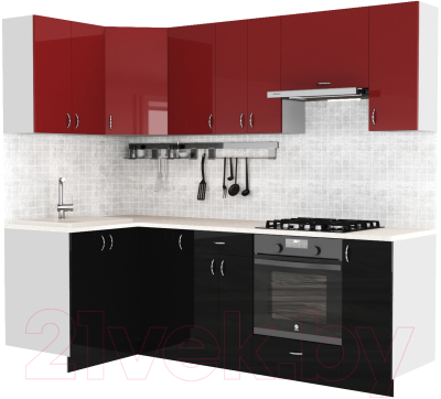 Готовая кухня S-Company Клео глоcс 1.2x2.4 левая (черный глянец/бургундский глянец)