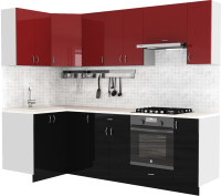 Готовая кухня S-Company Клео глосc 1.2x2.5 левая (черный глянец/бургундский глянец) - 