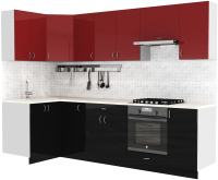 Готовая кухня S-Company Клео глосc 1.2x2.8 левая (черный глянец/бургундский глянец) - 