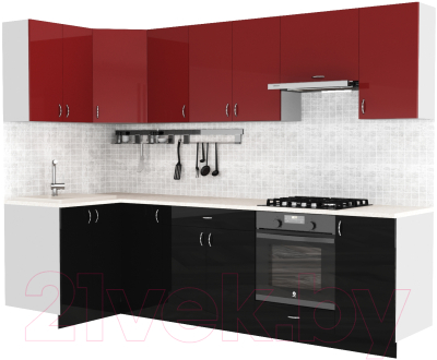 Готовая кухня S-Company Клео глосc 1.2x2.8 левая (черный глянец/бургундский глянец)