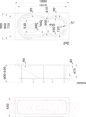 Купить Ванна акриловая 1Марка Taormina 180x90  