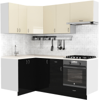 Кухонный гарнитур S-Company Клео глоcс 1.2x2.0 левая (черный глянец/ваниль глянец) - 