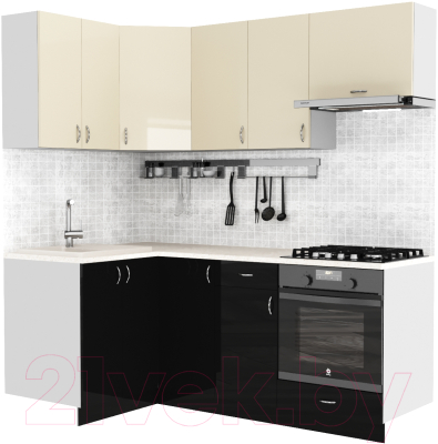 Готовая кухня S-Company Клео глоcс 1.2x2.0 левая (черный глянец/ваниль глянец)