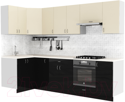 Готовая кухня S-Company Клео глосc 1.2x2.8 левая (черный глянец/ваниль глянец)