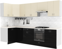 Готовая кухня S-Company Клео глосc 1.2x3.0 левая (черный глянец/ваниль глянец) - 