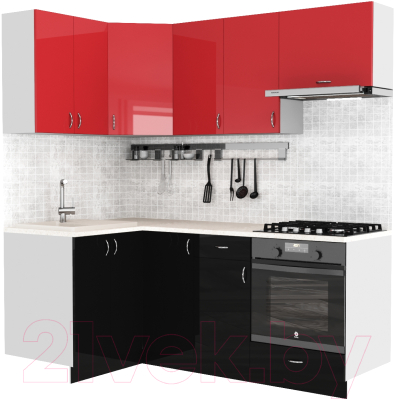 Готовая кухня S-Company Клео глоcс 1.2x2.0 левая (черный глянец/красный глянец)