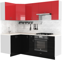 Кухонный гарнитур S-Company Клео глосc 1.2x2.2 левая (черный глянец/красный глянец) - 