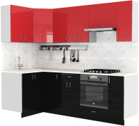 Готовая кухня S-Company Клео глоcс 1.2x2.4 левая (черный глянец/красный глянец) - 
