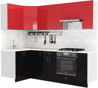 Кухонный гарнитур S-Company Клео глоcс 1.2x2.4 левая (черный глянец/красный глянец)