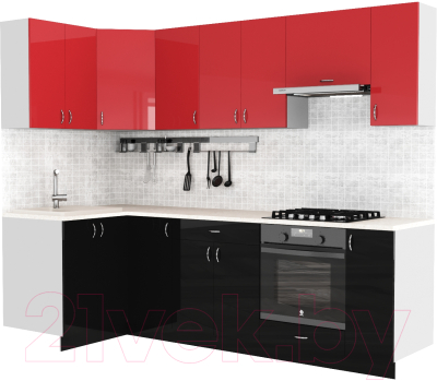 Готовая кухня S-Company Клео глоcс 1.2x2.6 левая (черный глянец/красный глянец)