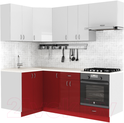 Кухонный гарнитур S-Company Клео глосc 1.2x2.1 левая (бургундский глянец/белый глянец)
