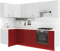 Кухонный гарнитур S-Company Клео глосc 1.2x2.7 левая (бургундский глянец/белый глянец) - 