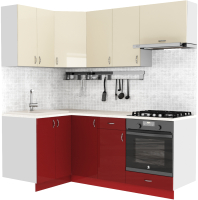 Кухонный гарнитур S-Company Клео глоcс 1.2x2.0 левая (бургундский глянец/ваниль глянец) - 