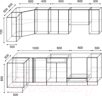 Кухонный гарнитур S-Company Клео глосc 1.2x2.5 левая (черный глянец/белый глянец)