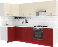 Кухонный гарнитур S-Company Клео глосc 1.2x2.9 левая (бургундский глянец/ваниль глянец) - 
