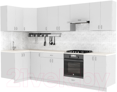 Готовая кухня S-Company Клео глосc 1.2x3.0 левая (белый глянец/белый глянец)