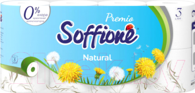 

Туалетная бумага Soffione, Белый, Premio Natural 3х слойная