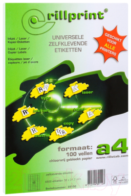 

Наклейки для печати Rillprint, Белый, 89140