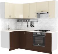 Кухонный гарнитур S-Company Клео глосc 1.2x2.3 левая (коричневый глянец/ваниль глянец) - 