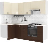 Готовая кухня S-Company Клео глоcс 1.2x2.4 левая (коричневый глянец/ваниль глянец) - 