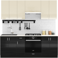 Кухонный гарнитур S-Company Клео глосс 2.1 (черный глянец/ваниль глянец) - 